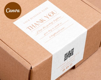QR-Code Box Label Vorlage Canva | Benutzerdefinierte Verpackung Box-Siegel | Versandkosten Bestellen Sie Aufkleber | Versandschachtel-Etikett mit Scan-Code