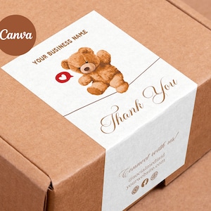 Teddybär Box Etiketten Vorlage Canva | Verpackung Siegelsticker | Handmade Cute Box Aufkleber | Box Closing Sticker Vorlage