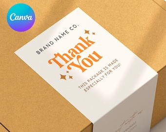 Retro Box Label Vorlage Canva | Verpackung Siegelaufkleber bestellen | Bearbeitbares, druckbares Versandpaket-Siegeldesign | Kundenspezifisches Geschenk