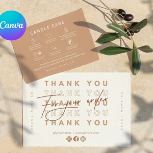 Printable Candle Care Card Template Canva | Editable Instruction Thank you | Candle Package Insert | Care cards | Minimal, Simple