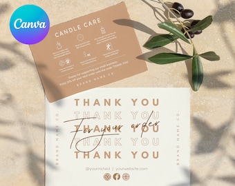 Printable Candle Care Card Template Canva | Editable Instruction Thank you | Candle Package Insert | Care cards | Minimal, Simple