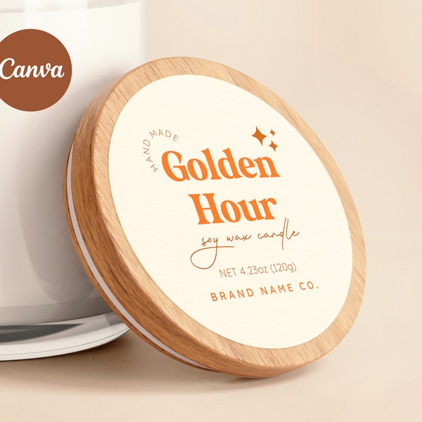 Retro Candle Tin Label Template Canva | Printable Round Sticker | Groovy Label | Circular Product Label | Round Candle Warning Label