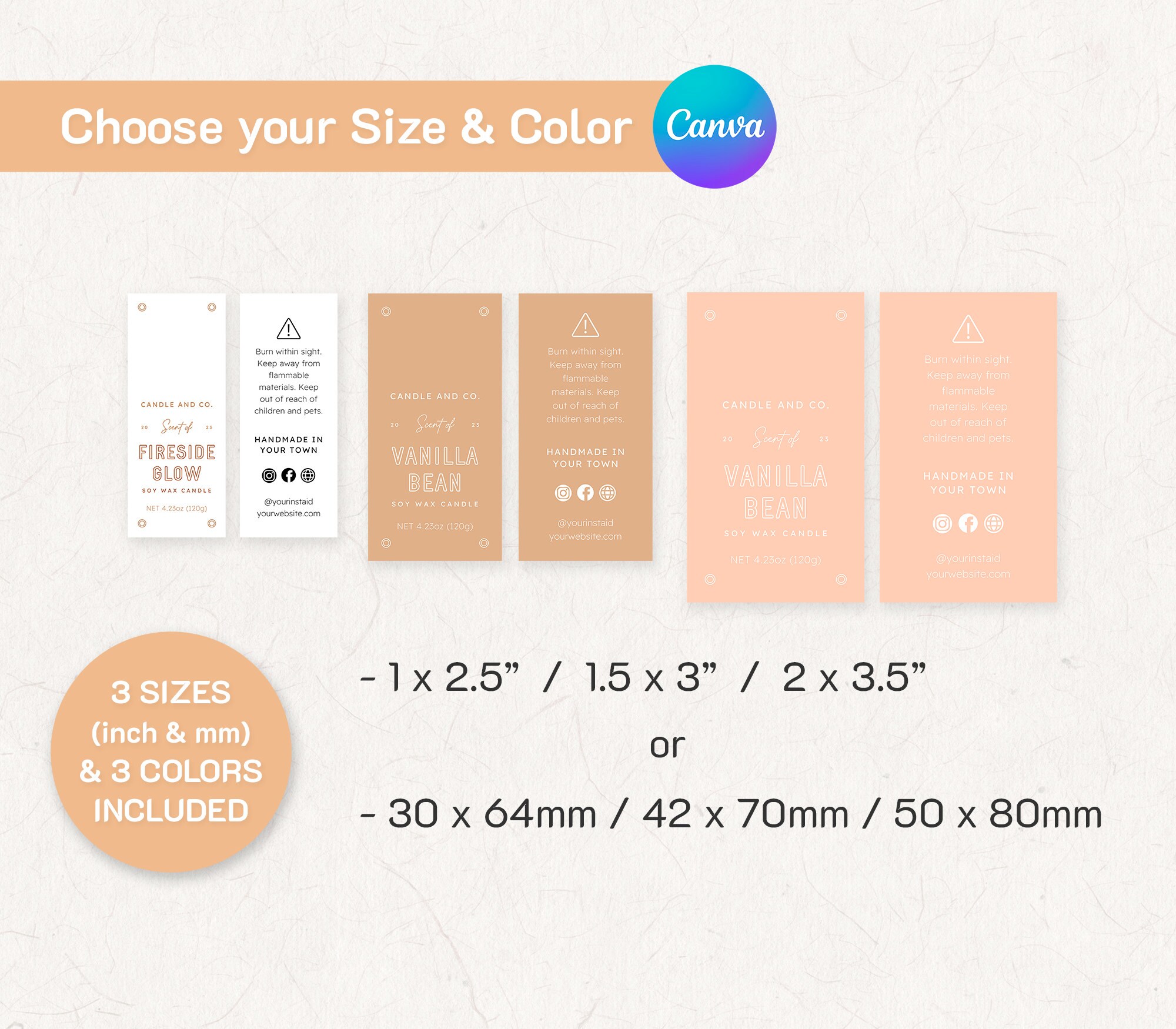 Vertical Candle Labels Template Canva | Editable Thin Product Sticker ...