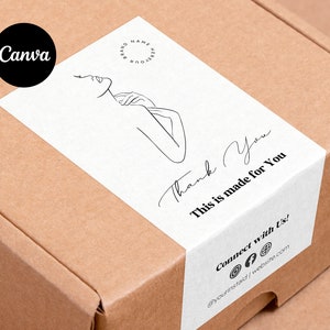 Editable box label Template Canva | Shipping Package Seal Sticker | Printable Shipping label thank you | Aesthetic Female body line art box