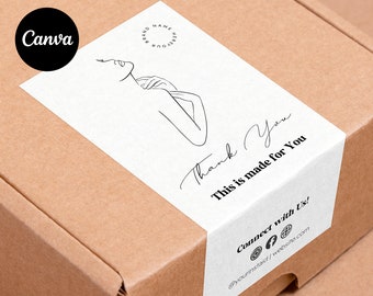 Bearbeitbares Box-Label Template Canva | Versand Paket Siegel Aufkleber | Druckbares Versandetikett Danke | Ästhetische Kunstkasten der weiblichen Körperlinie