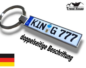 Personalisiert individuell Wunschtext KFZ Auto Kennzeichen Nummernschild Schlüsselanhänger Schlüsselring Keychain Anhänger