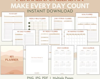 Planner Calendar | 2023-2024 Calendar | Daily Planner | Weekly Planner | Monthly Planner | To-Do List | Fitness Planner | Printable Planner