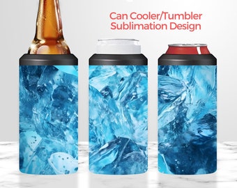 Blue Ice Can Cooler Sublimation Design, 4 in 1 Tumbler Wrap (Digital Download)