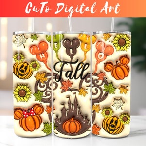 3D Aufgeblasener Cartoon Herbst Tumbler Wrap PNG - 3D Puff Herbst 20 Unzen Skinny Tumbler Sublimation Design - 3D Tumbler Wrap Gerade und Konisch