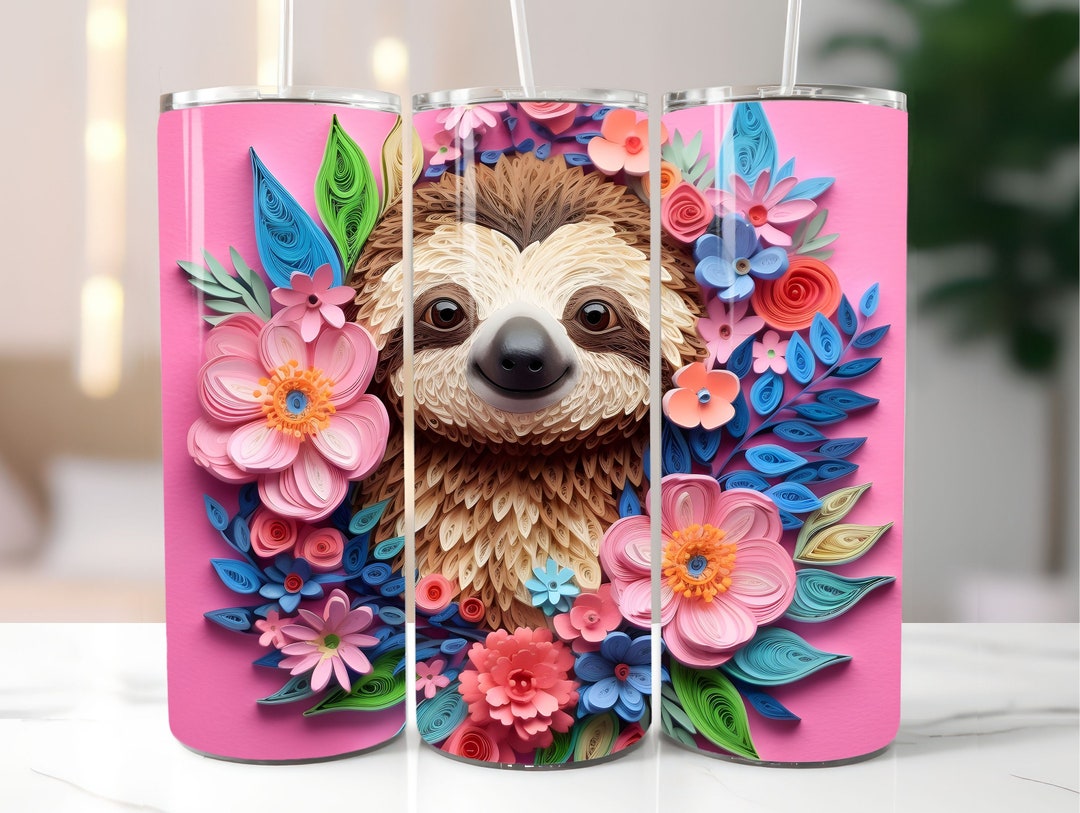 3D Sloth 20 Oz Skinny Tumbler Sublimation Design, Straight and Tapered ...