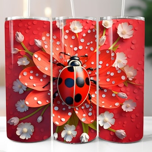 3D Red Ladybug 20 oz Skinny Tumbler Sublimation Design, Straight And Tapered Tumbler Wrap, Instant Digital Download PNG