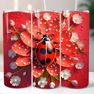 3D Red Ladybug 20 oz Skinny Tumbler Sublimation Design, Straight And Tapered Tumbler Wrap, Instant Digital Download PNG