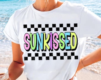 Retro Colorful Sunkissed PNG Design, Bright Summer T-shirt Design, Beach PNG, Summertime PNG Women, Trendy Vacation Sweatshirt Sublimation