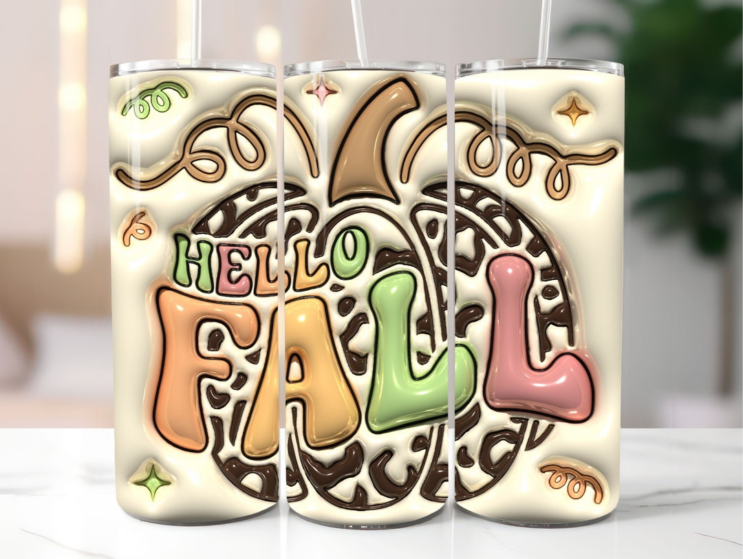 3D Hello Fall Inflated Tumbler Wrap PNG - 3D Puff Leopard Pumpkin 20oz ...