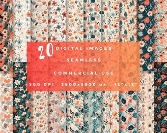 Floral Boho Digital Seamless Pattern, Floral Boho Digital Paper, Bohemian Digital Paper, Floral Boho Background, Boho Png Commercial Use