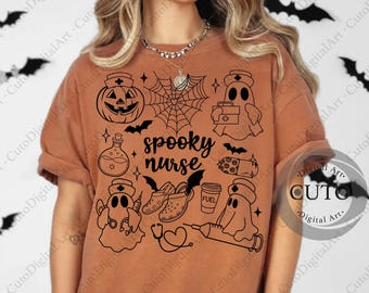Spooky Nurse Halloween T-Shirt Designs: 4 PNG Digital Download