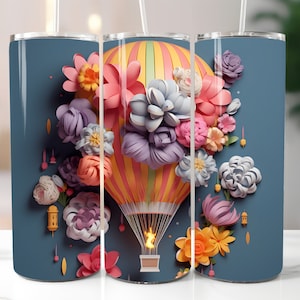 3D Hot Air Balloon Sublimation Design. 20 oz and 30 oz Skinny Tumbler Wrap. Straight And Tapered PNG Designs, Instant Digital Download
