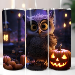 3D Halloween Owl Tumbler Wrap - Skinny Tumbler Wrap for 20oz Tumbler & 30oz Tumbler - Tumbler Wrap 3D - Sublimation Designs - 3D Tumbler PNG