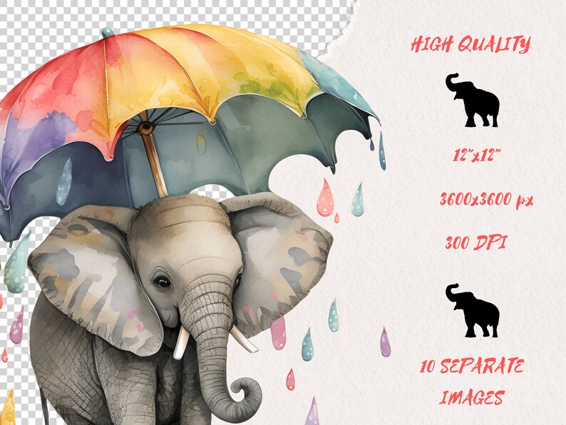 Watercolor Elephant Clipart, Cute Elephant Clipart, Baby Elephant PNG ...