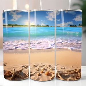 3D Beach Tumbler Wrap, Straight And Tapered 20 oz Tumbler Sublimation Design, Instant Digital Download PNG