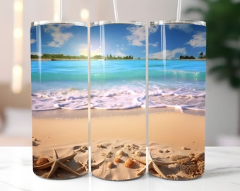 3D Beach Tumbler Wrap, Straight And Tapered 20 oz Tumbler Sublimation Design, Instant Digital Download PNG