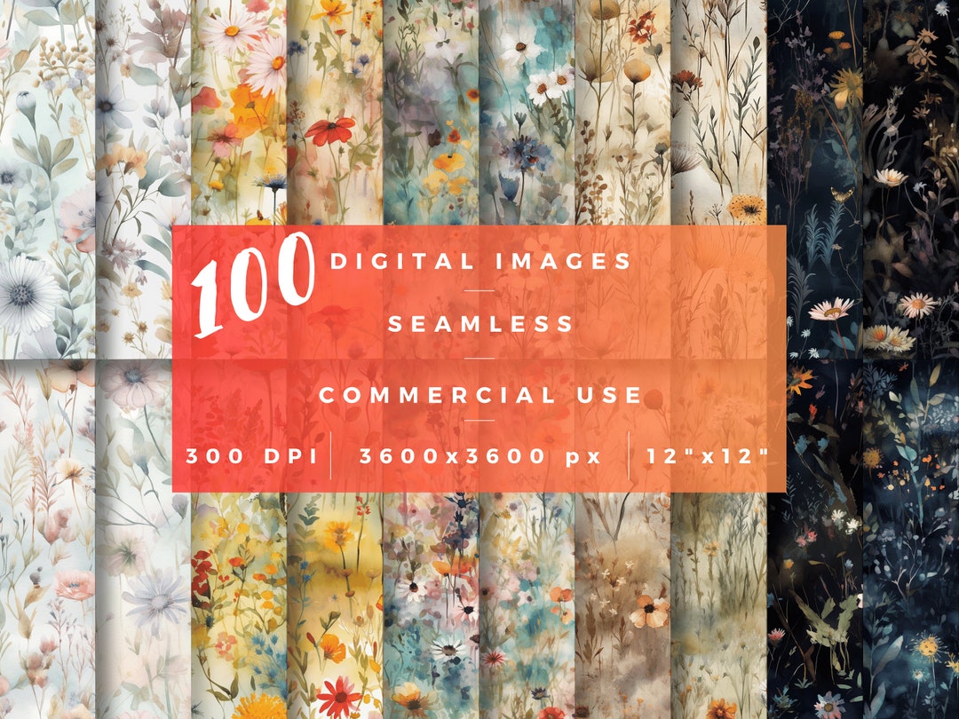 Watercolor Floral Seamless Pattern PNG - Digital Background - Digital ...