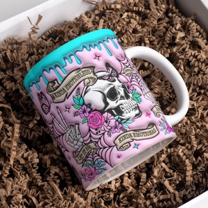 3D Kinda Emotional Kinda Emotionless Inflated Mug Wrap Sublimation Design 11oz & 15oz, Puffy Floral Skull Mug PNG, Mug Sublimation Designs