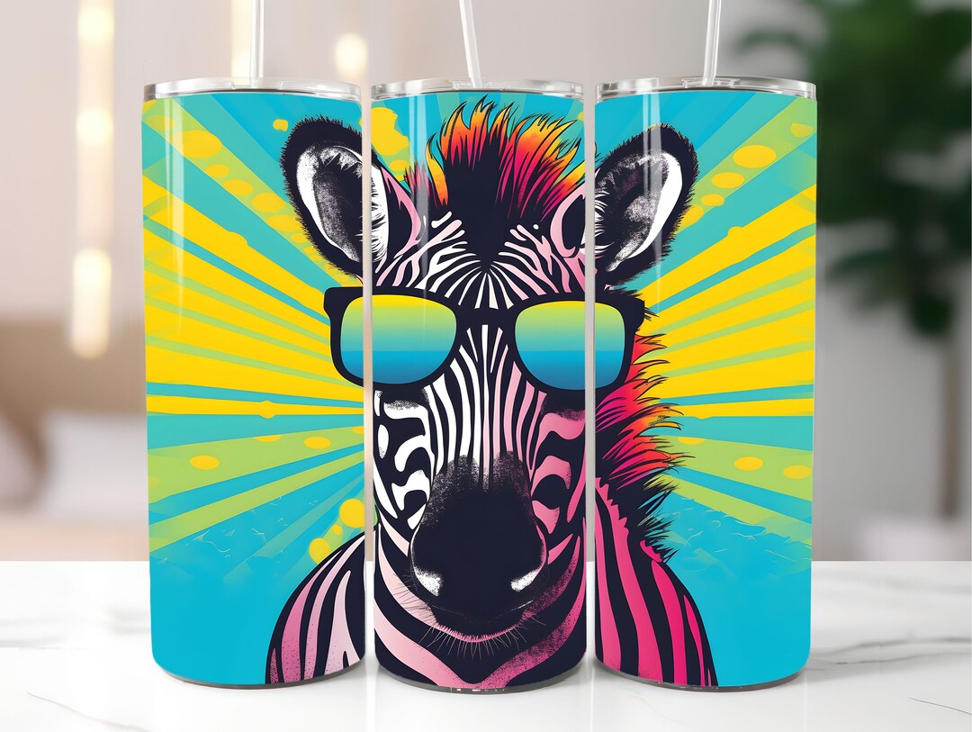 Colorful Zebra Sunglasses Tumbler Wrap, 20oz Tumbler Straight and