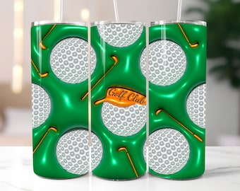 3D Golf Balls Inflated Tumbler Wrap PNG - 3D Puff Golf Balls 20oz Tumbler Sublimation - Skinny Tumbler Wrap - Instant Digital Download