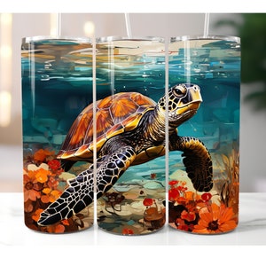 3D Ocean Turtle Tumbler - 3D Tumbler Wrap & Design for 20oz Tumbler, 30oz Tumbler - Tumbler Sublimation - Skinny Seamless Tumbler Wrap