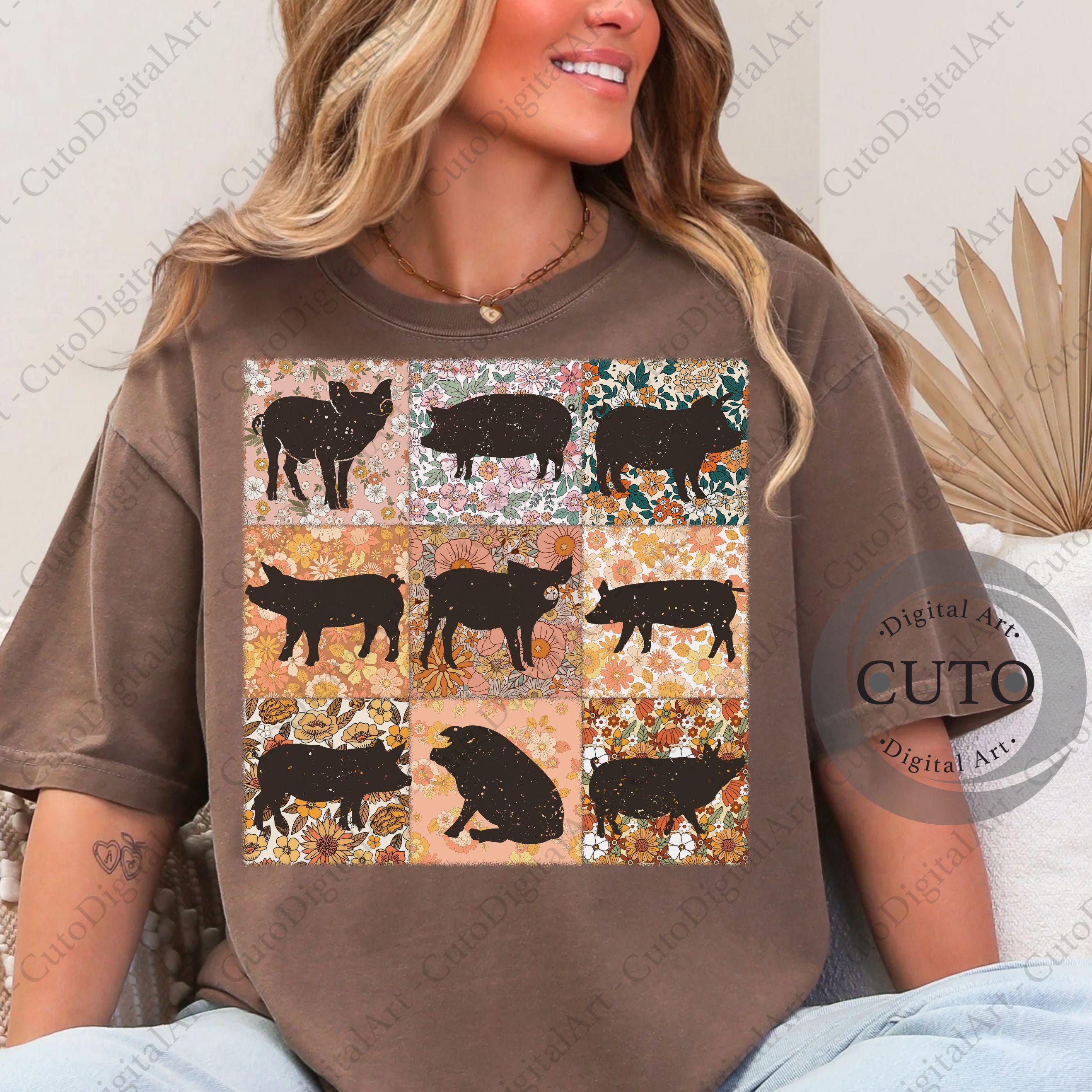Retro Boho Floral Pig Design PNG - Farm Floral Animal - Retro Piglet T ...