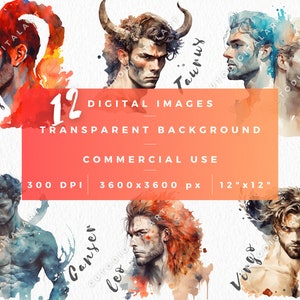 Watercolor Zodiac signs Clipart Bundle, Transparent Zodiac sign png, Free Commercial Use, Watercolor Astrology Horoscope Clip Art