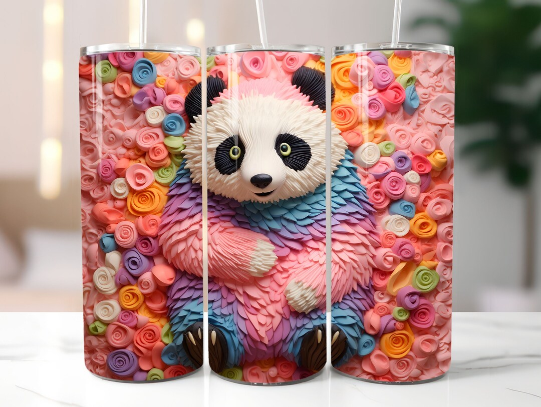3D Cute Panda 20 Oz Skinny Tumbler Sublimation Design, Straight and ...