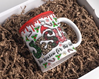 3D Jezus de reden voor het seizoen opgeblazen mok wrap sublimatie ontwerp 11oz & 15oz, 3D gezwollen geloof kerstmok sublimatie sjabloon PNG