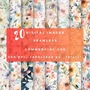 Watercolor Seamless Pattern Digital Paper PNG - Repeating Pattern - Seamless Pattern Floral - Digital Paper Pattern Floral Seamless Paper