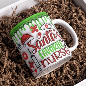 3D Inflated Christmas Mug Wrap Design for Nurses 11oz & 15oz, Puff Nurse Mug PNG, Mug Sublimation Designs, Mug Template For Sublimation