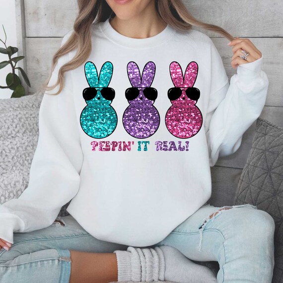 Glitter Bunny Easter PNG Sublimation Design - Peepin' It Real Sparkly PNG Sweethearts Design - Easter Rabbit PNG Shirt Sublimation