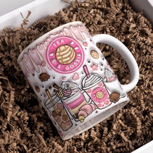 Tasse gonflée 3D pour thé et potins, conception d'emballage de tasse gonflée 3D, sublimation PNG de tasses à thé, modèle de tasse pour sublimation
