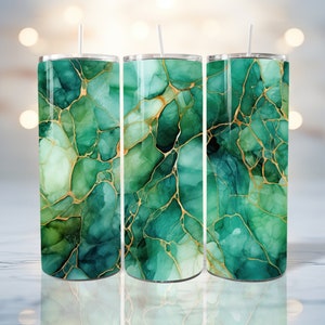 Green And Gold Marble Alcohol Ink Texture Tumbler Wrap - Skinny Tumbler Wrap for 20oz Tumbler & 30oz Tumbler - Tumbler Wrap PNG Sublimation