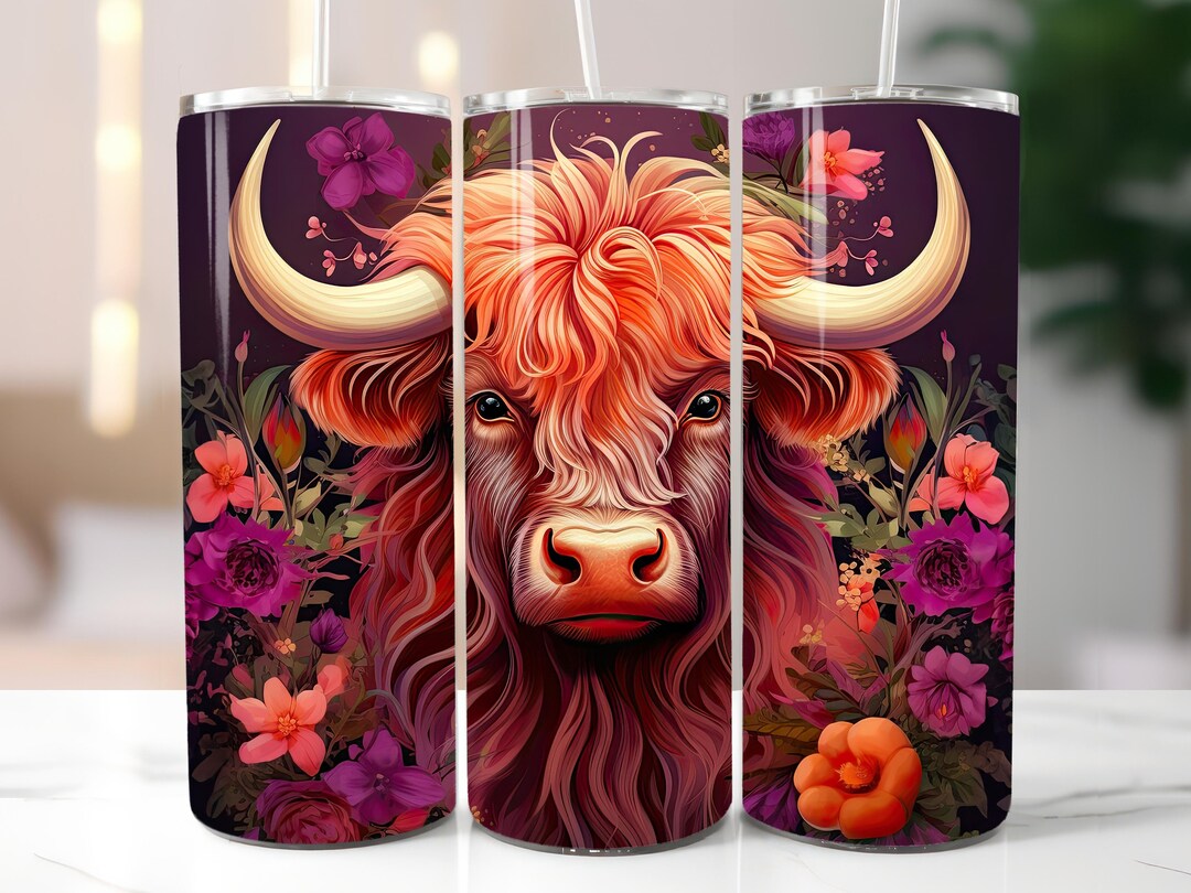 3D Highland Cow Tumbler Wrap Sublimation Designs for 20oz Tumbler ...