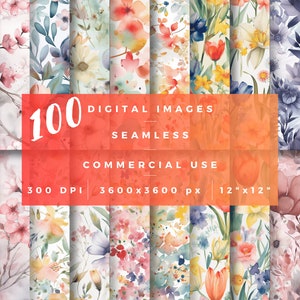 Aquarell sich wiederholendes Muster - Digitaler Hintergrund PNG - Digitales Papier Blumen nahtloses Muster - Blumenmuster nahtloser Hintergrund