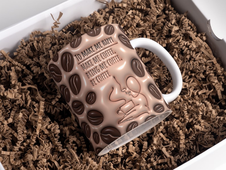 3D Coffee Inflated Mug Wrap Sublimation Design 11oz & 15oz, 3D Coffee Lover Mug PNG, Mug Sublimation Designs, Mug Template For Sublimation image 1