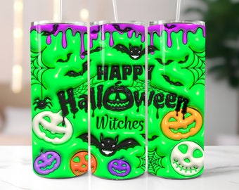3D Opgeblazen Happy Halloween Rechte en taps toelopende Tumbler Wrap PNG - 3D Puffy Halloween 20oz Tumbler Sublimation - Instant Digitale Download