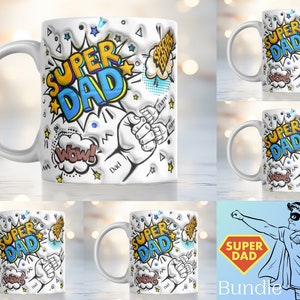 Tazza gonfiabile personalizzata con mani di super papà e bambino, design a sublimazione da 11 oz e 15 oz, tazza per la festa del papà con palloncino PNG, pugno di papà e figlio PNG