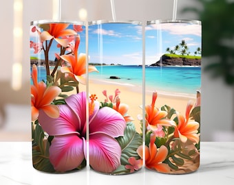 3D Colorful Beach Tumbler Wrap, Straight And Tapered 20 oz & 30 oz Tumbler Sublimation Design, Instant Digital Download PNG