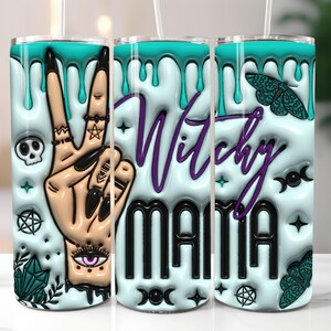 3D Witchy Mama Halloween Inflated Tumbler Wrap PNG - 3D Puff Witch Hand 20oz Tumbler Sublimation Design - Digital Download Tumbler Wrap
