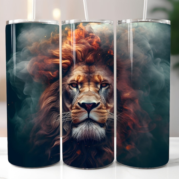 3D Dark Smoke Lion Head Sublimation Design. 20 oz and 30 oz Tumbler Wrap For Men. Straight And Tapered PNG Designs, Instant Digital Download