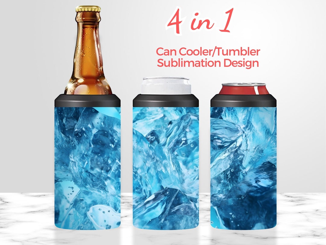 4 in 1 Can Cooler Sublimation Designs, 3D Blue Ice Can Cooler Tumbler