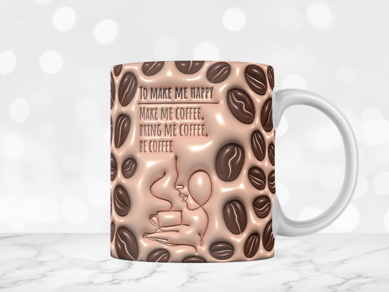 3D Coffee Inflated Mug Wrap Sublimation Design 11oz & 15oz, 3D Coffee Lover Mug PNG, Mug Sublimation Designs, Mug Template For Sublimation image 2