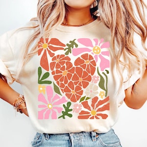 Bloemen Valentijnshart sublimatie png-ontwerp | Abstracte vintage bloemen in noodlijdend koraalrozegroen patroon voor T-shirts, sweatshirts